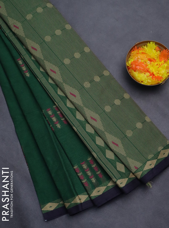 Nithyam cotton saree green with thread woven buttas and thread woven border
