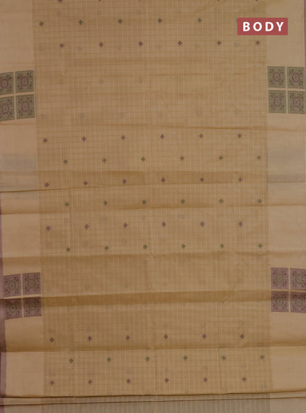 Nithyam cotton saree sandal and beige with allover checks & thread buttas and thread woven butta border