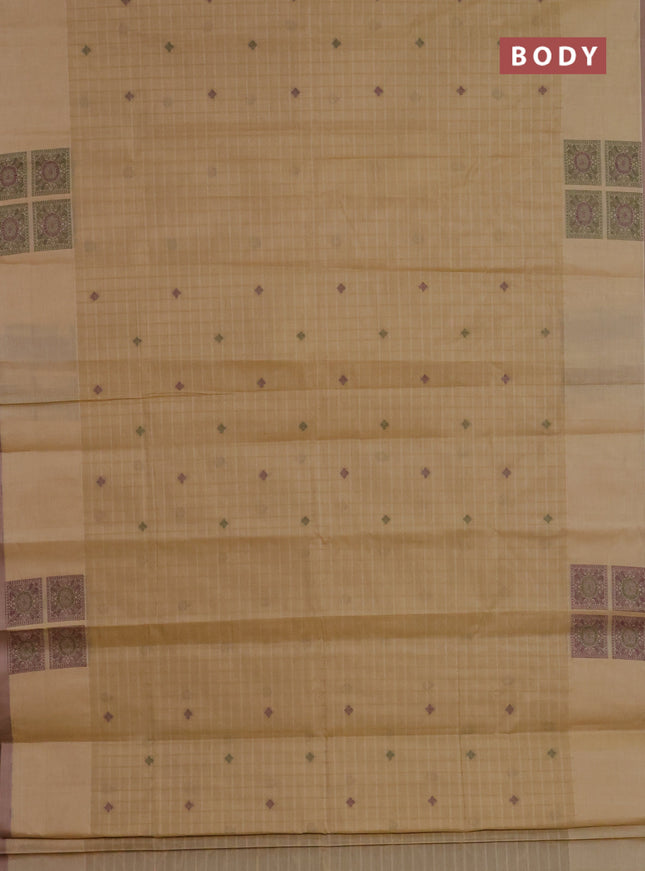 Nithyam cotton saree sandal and beige with allover checks & thread buttas and thread woven butta border