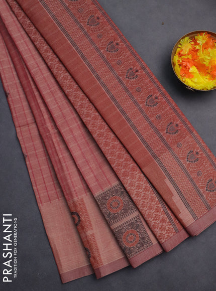 Nithyam cotton saree pastel maroon with allover checks & thread buttas and thread woven butta border