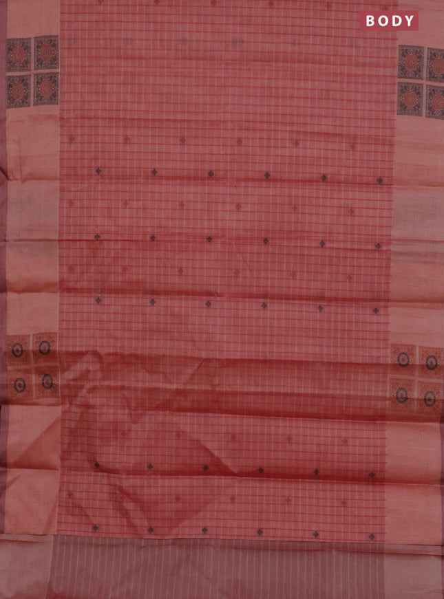 Nithyam cotton saree pastel maroon with allover checks & thread buttas and thread woven butta border