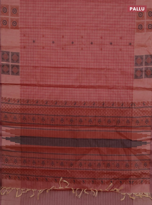 Nithyam cotton saree pastel maroon with allover checks & thread buttas and thread woven butta border