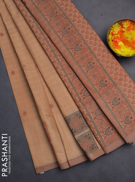 Nithyam cotton saree sandal and pastel brown with allover checks & thread buttas and thread woven butta border