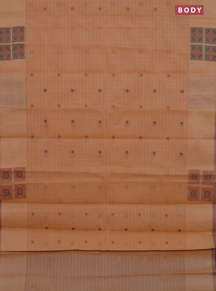 Nithyam cotton saree sandal and pastel brown with allover checks & thread buttas and thread woven butta border
