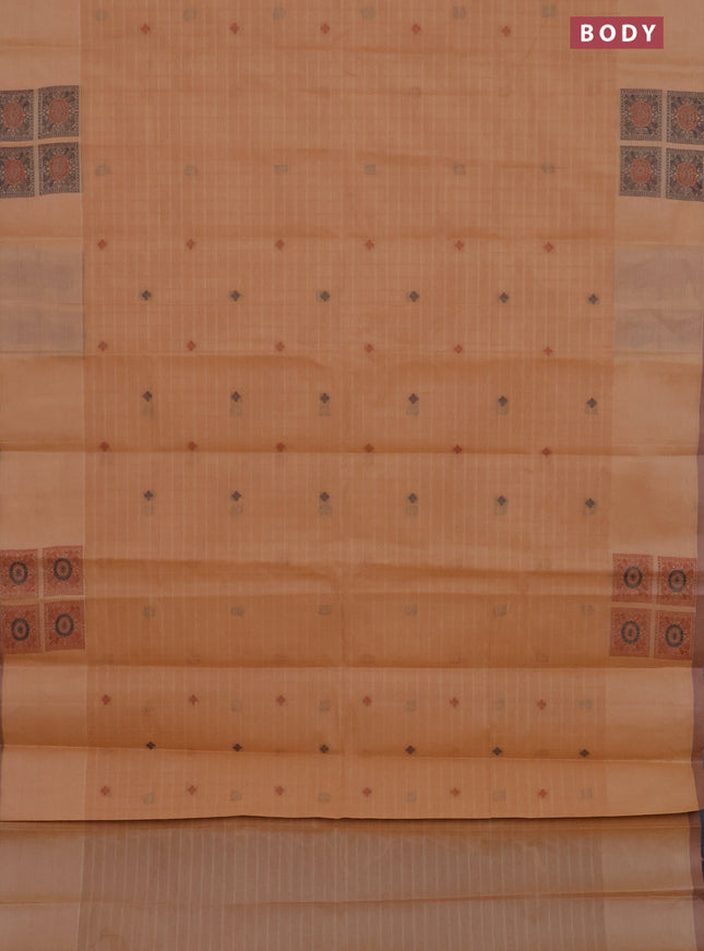 Nithyam cotton saree sandal and pastel brown with allover checks & thread buttas and thread woven butta border