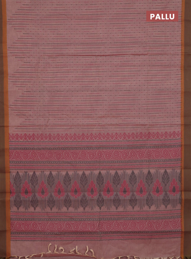 Nithyam cotton saree pastel maroon and brown with allover thread weaves and simple border