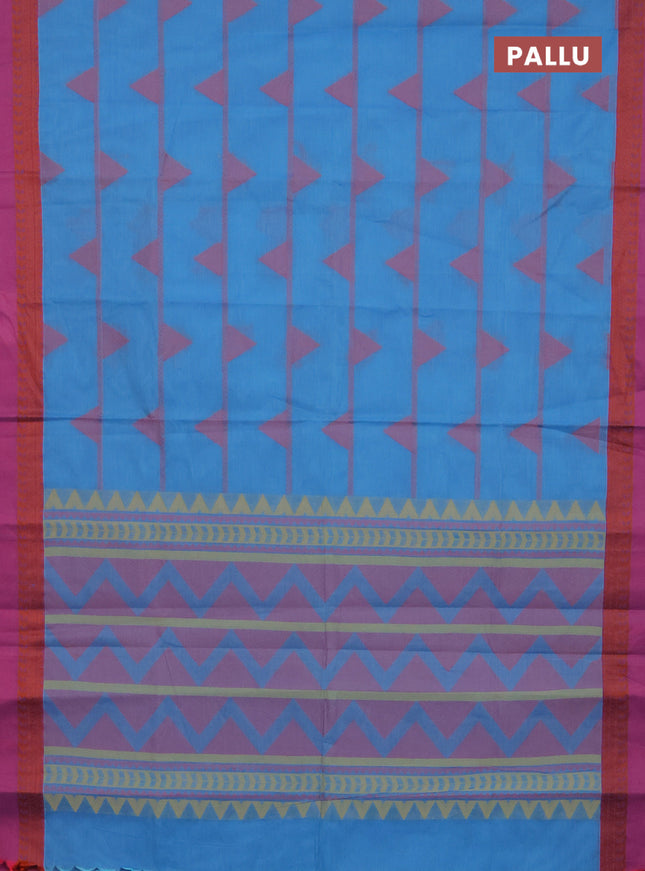 Nithyam cotton saree light blue and pink with thread woven buttas and thread woven border