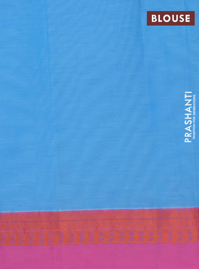 Nithyam cotton saree light blue and pink with thread woven buttas and thread woven border