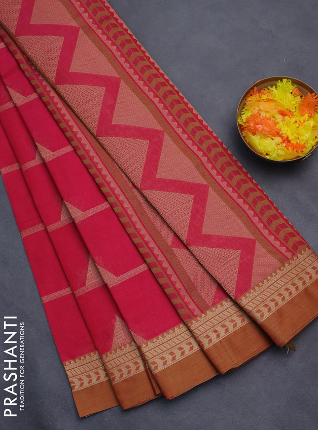 Nithyam cotton saree pink and rust shade with thread woven buttas and thread woven border