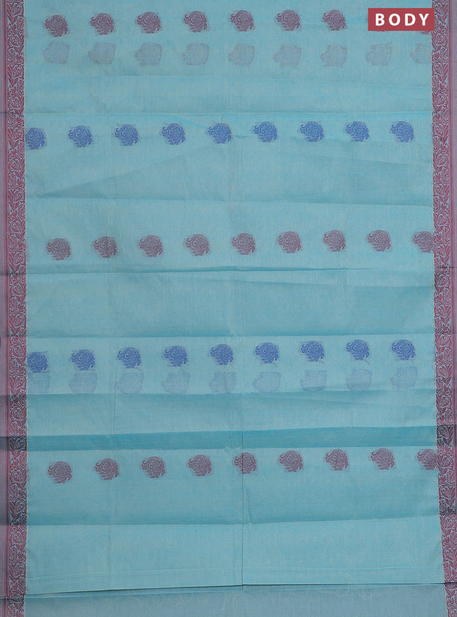 Nithyam cotton saree teal blue with thread woven buttas and thread woven border