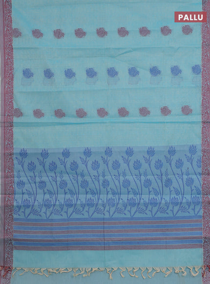 Nithyam cotton saree teal blue with thread woven buttas and thread woven border