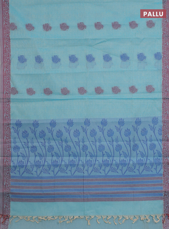 Nithyam cotton saree teal blue with thread woven buttas and thread woven border