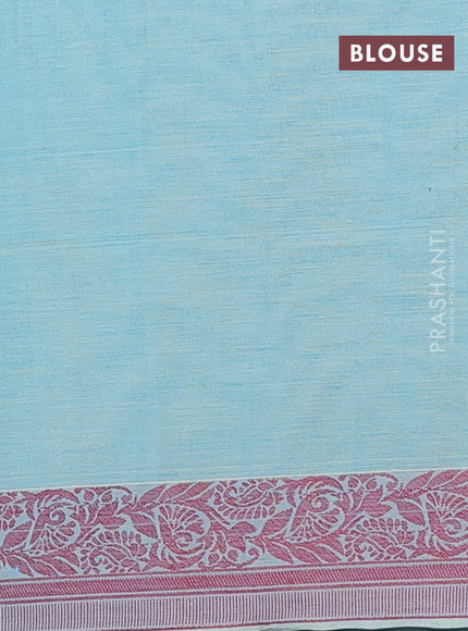 Nithyam cotton saree teal blue with thread woven buttas and thread woven border