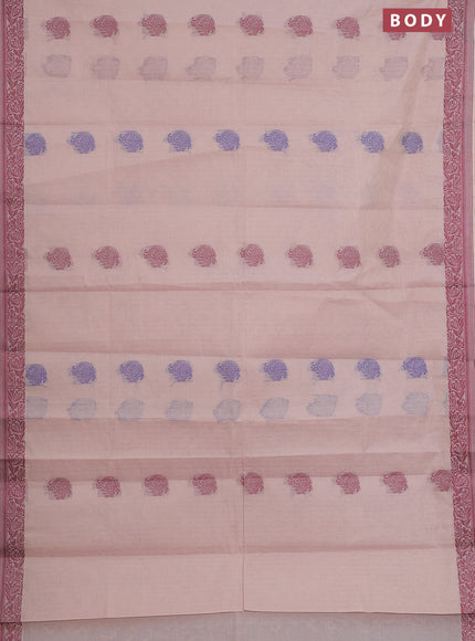 Nithyam cotton saree peach shade with thread woven buttas and thread woven border