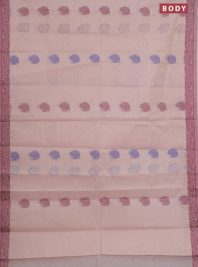 Nithyam cotton saree peach shade with thread woven buttas and thread woven border