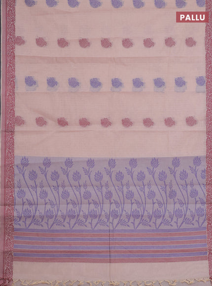Nithyam cotton saree peach shade with thread woven buttas and thread woven border