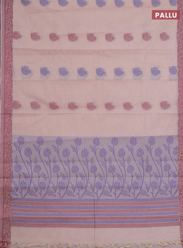 Nithyam cotton saree peach shade with thread woven buttas and thread woven border