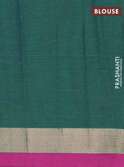 Nithyam cotton saree green and magenta pink with allover thread checked pattern & buttas and zari woven border