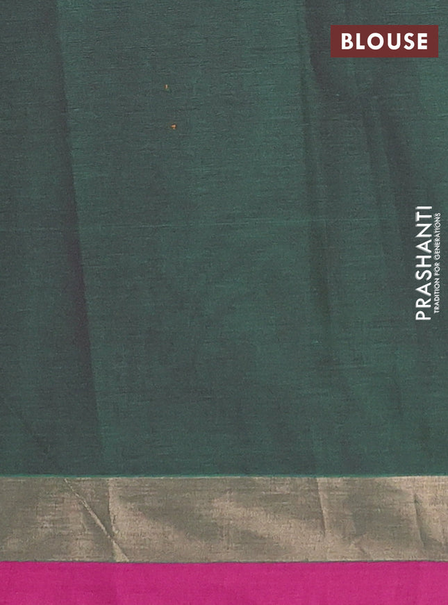 Nithyam cotton saree dual shade of green and magenta pink with allover thread checked pattern & buttas and zari woven border