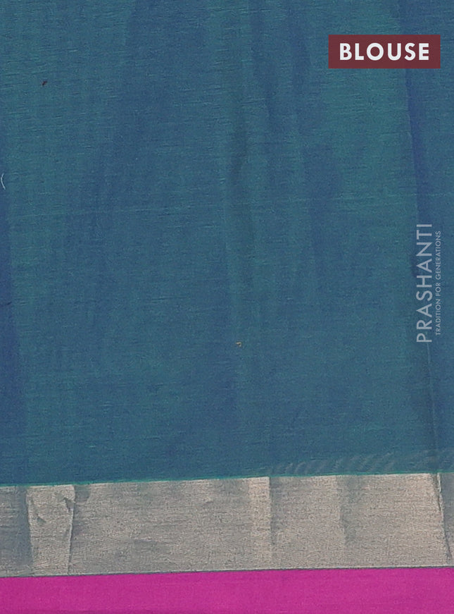 Nithyam cotton saree dual shade of bluish green and magenta pink with allover thread checked pattern & buttas and zari woven border