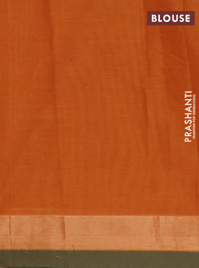 Nithyam cotton saree rust shade and green shade with allover thread checked pattern & buttas and zari woven border