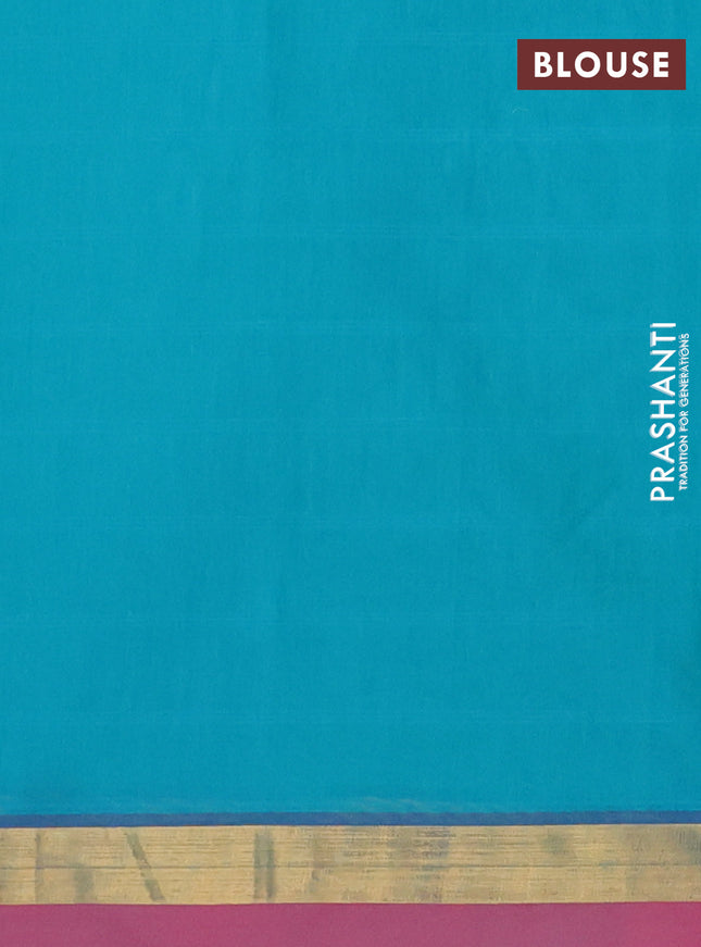 Nithyam cotton saree teal green and pink with thread woven buttas and zari woven simple border