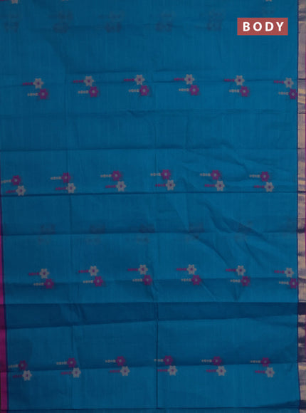 Nithyam cotton saree cs blue and pink with thread woven buttas and zari woven simple border