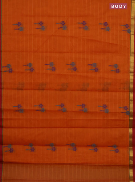 Nithyam cotton saree dark mustard and maroon with thread woven buttas and zari woven simple border