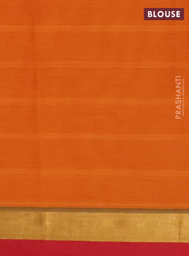 Nithyam cotton saree dark mustard and maroon with thread woven buttas and zari woven simple border