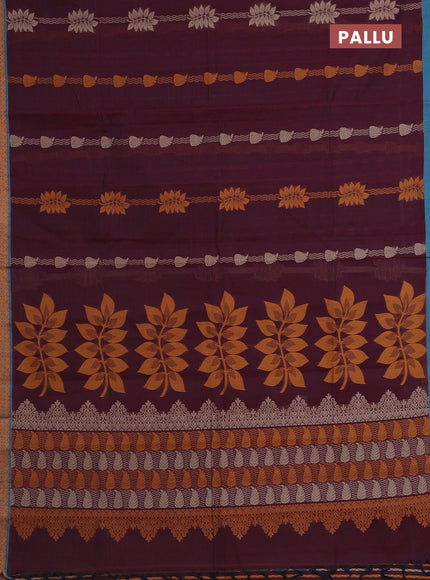Nithyam cotton saree maroon and teal blue shade with allover self emboss & thread weaves and thread woven border