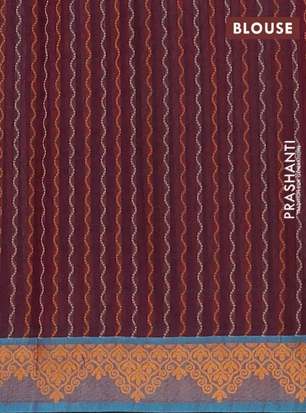 Nithyam cotton saree maroon and teal blue shade with allover self emboss & thread weaves and thread woven border