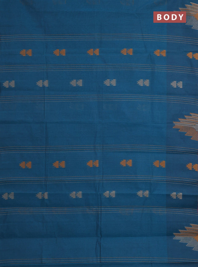 Nithyam cotton saree peacock green and maroon with allover thread weaves & buttas and piping border