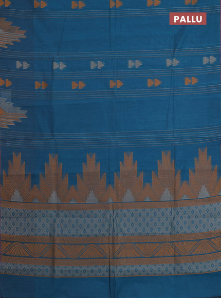 Nithyam cotton saree peacock green and maroon with allover thread weaves & buttas and piping border