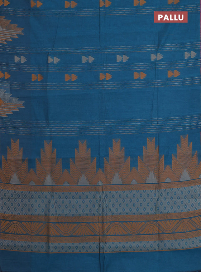 Nithyam cotton saree peacock green and maroon with allover thread weaves & buttas and piping border