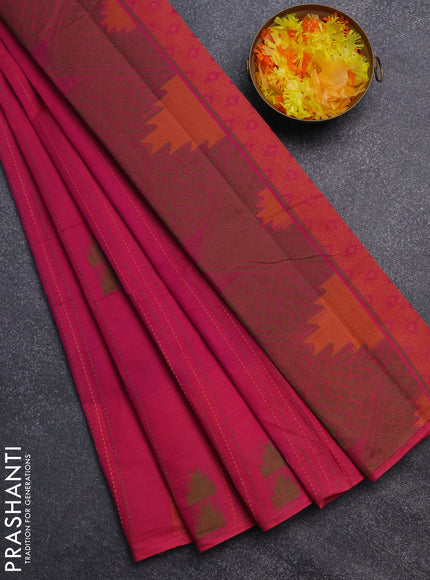 Nithyam cotton saree magenta pink with allover thread weaves & buttas and piping border
