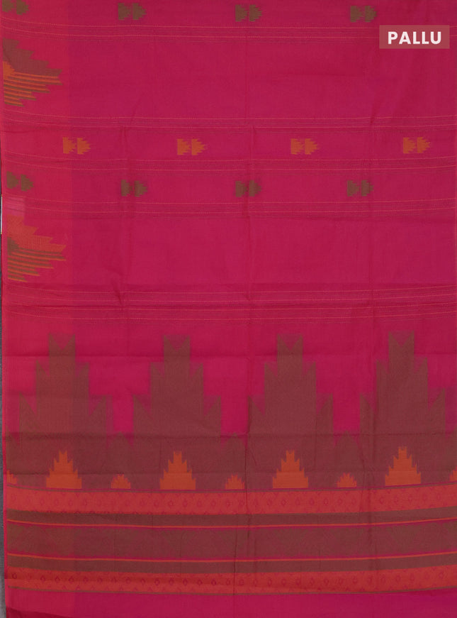 Nithyam cotton saree magenta pink with allover thread weaves & buttas and piping border