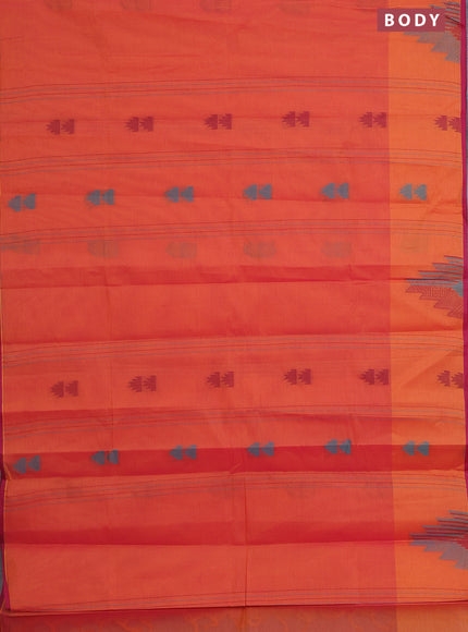 Nithyam cotton saree dual shade of orange and pink with allover thread weaves & buttas and piping border