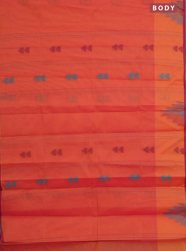 Nithyam cotton saree dual shade of orange and pink with allover thread weaves & buttas and piping border