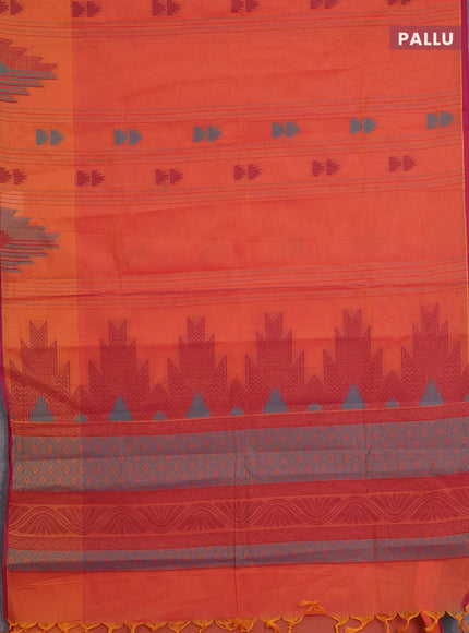 Nithyam cotton saree dual shade of orange and pink with allover thread weaves & buttas and piping border
