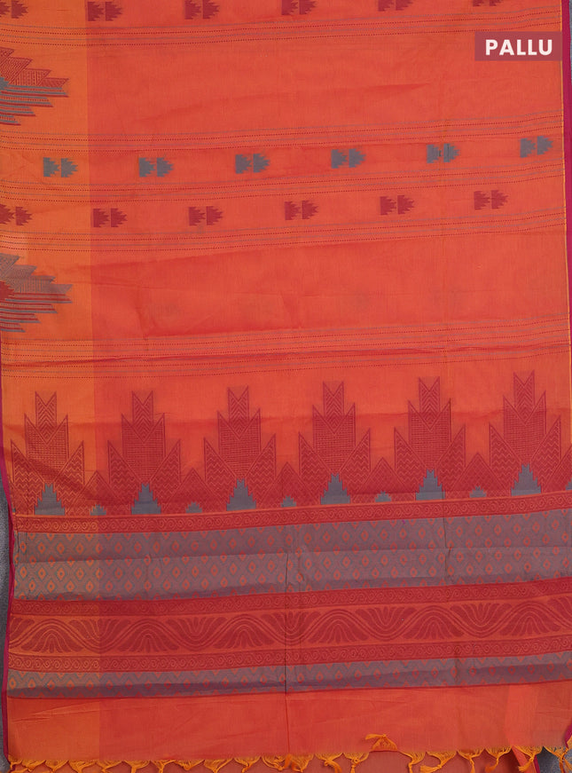 Nithyam cotton saree dual shade of orange and pink with allover thread weaves & buttas and piping border