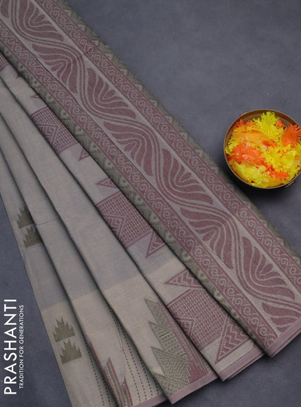 Nithyam cotton saree grey shade with allover thread weaves & buttas and piping border