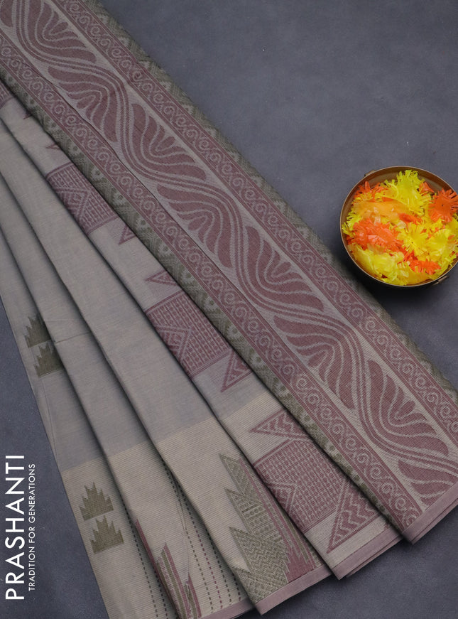 Nithyam cotton saree grey shade with allover thread weaves & buttas and piping border