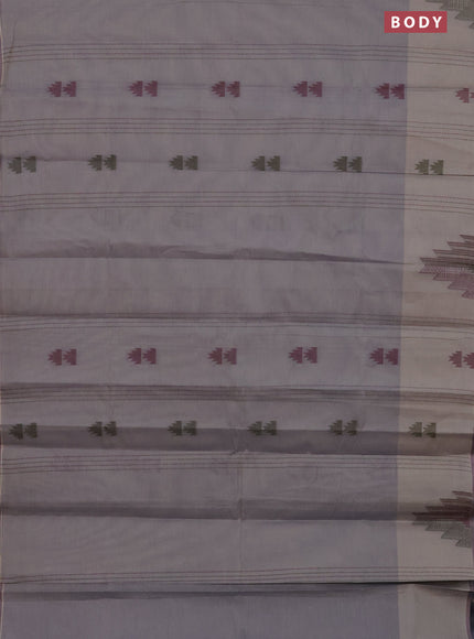 Nithyam cotton saree grey shade with allover thread weaves & buttas and piping border