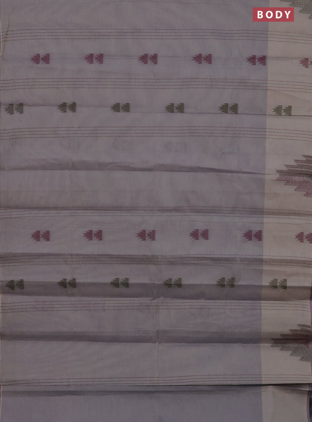 Nithyam cotton saree grey shade with allover thread weaves & buttas and piping border