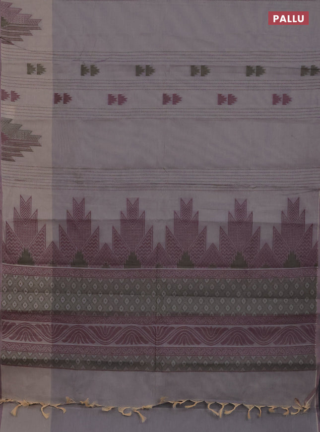 Nithyam cotton saree grey shade with allover thread weaves & buttas and piping border