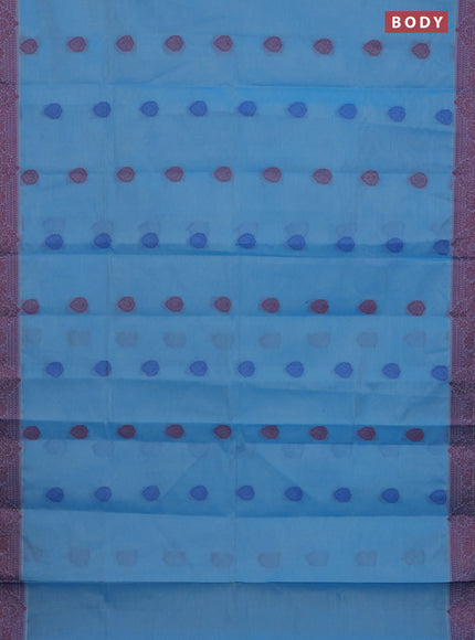 Nithyam cotton saree blue with allover self emboss & thread weaves and thread woven border