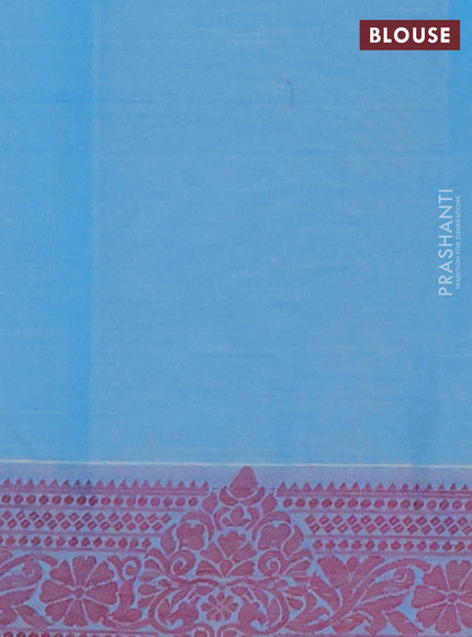 Nithyam cotton saree blue with allover self emboss & thread weaves and thread woven border