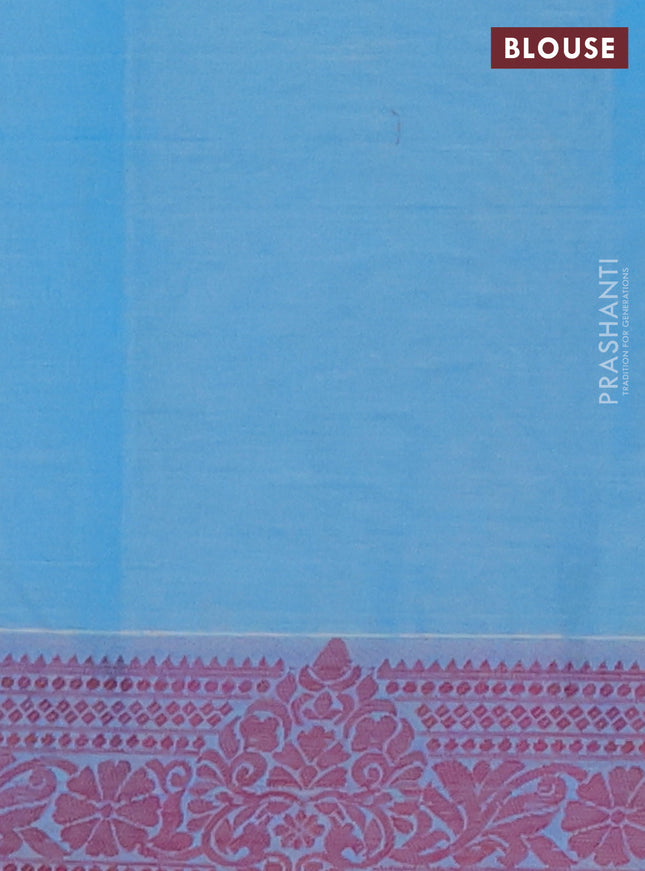 Nithyam cotton saree blue with allover self emboss & thread weaves and thread woven border