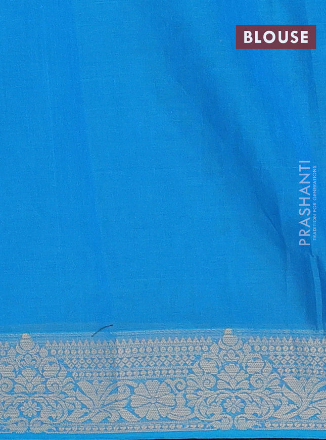 Nithyam cotton saree teal blue with allover self emboss & thread weaves and thread woven border