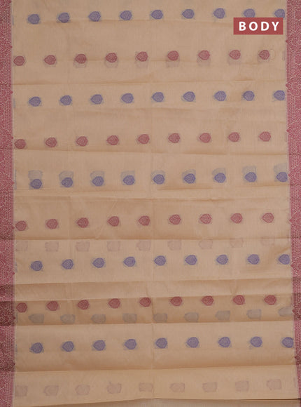 Nithyam cotton saree sandal with allover self emboss & thread weaves and thread woven border